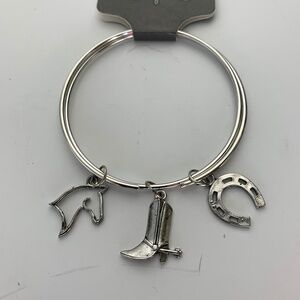 Charm & Flatter Silver Tone Cowboy Western Charm Bracelet Horse Boot Horseshoe N